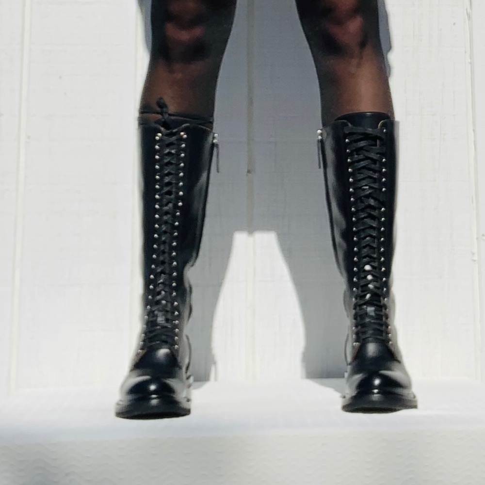 Frye Alice Black Lace Up Combat Boots 8 Tall NWT - Picture 8 of 16